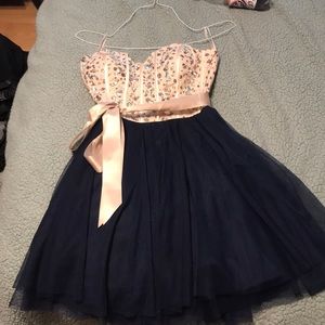 Navy and Gold short homecoming/formal dress